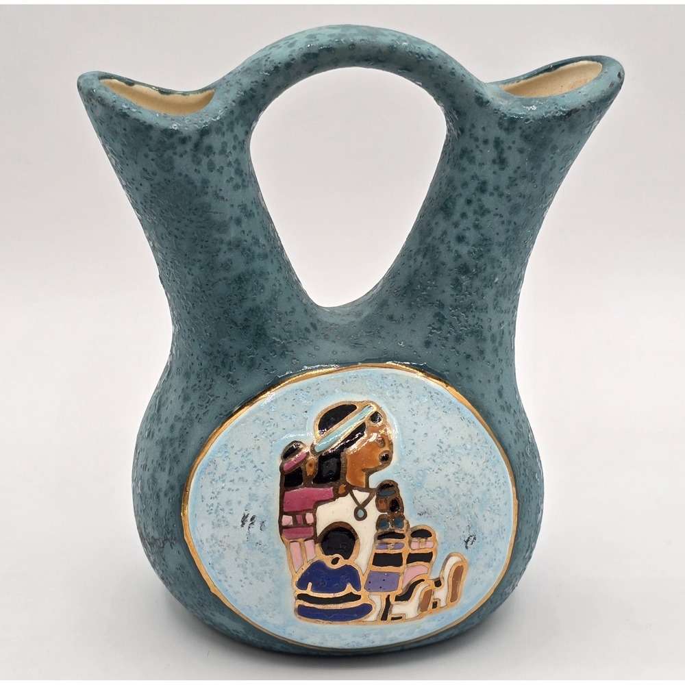 Vintage Signed Navajo Wedding Vase Pottery Native‎ American Southwest Decor 5"